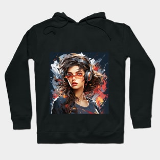 Cyberpunk Girl Lost in Music Hoodie